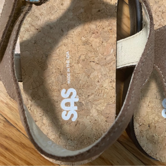 SAS Marina T-Strap Sandal Brown Leather Cork Footbed Comfortable Cushioned Wide - Picture 5 of 12